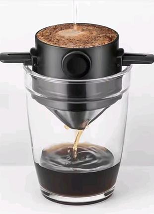 Багаторазовий фільтр-пуровер для кави «дріп» — нержавіюча сталь (portable coffee filter)