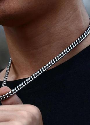 Чоловічий ланцюжок 50 см 7 мм – широкий ланцюг на шию з нержавіючої ювелірної сталі сріблястий