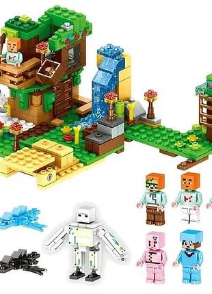 Конструктор minecraft 379 деталей - база на дереве у водопада с фигурками майнкрафт база стива my world