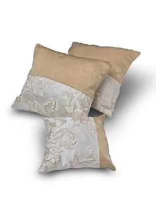 Комплект декоративных подушек firanka damask 38х34см 2шт, 24х20см 1шт бежевые с песочным (п_0872)