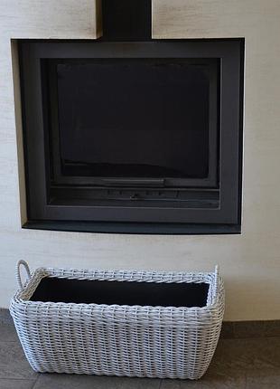 Кошик прямокутний для дров (дрівниця) плетений з ротанга ручної роботи. 60 літрів біла береза