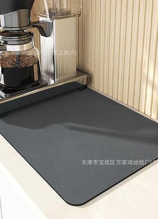 Кухонный коврик для сушки посуды 59.5×40 см – абсорбирующий, нескользящий, влагостойкий, силиконовый, подставка темно-сірий