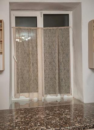 Комплект занавесок 155х110см на створку окон firanka damask 2шт бежевый и кофейный (12_2ф)