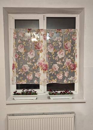 Занавеска 130х96см lumelle rose 1шт белая с розами (11_5ф)