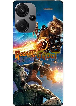 Чехол силиконовый бампер для xiaomi redmi note 13 pro plus 5g rocket groot ракета грут стражи галактики
