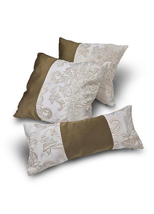 Комплект декоративных подушек firanka damask 45х40см 2шт, 47х19см 1шт коричнево-горчичный c молочным (п_0873)