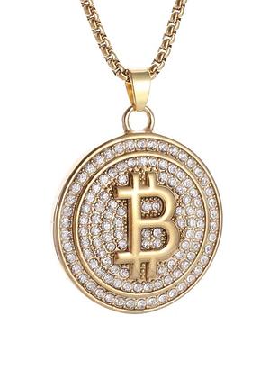 Цепочка с кулоном "bitcoin / btc / биткойн", золотистая подвеска, стильная бижутерия на шею