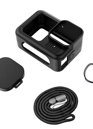 Силиконовый защитный чехол для гопро gopro hero 13 black с ремешком и крышкой черный