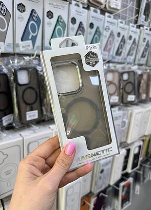 Чехол-накладка space magsafe iphone 16 pro,чехол прозрачный с магсейфом для телефона айфон 16 про (серый)