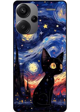Силіконовий бампер чохол для xiaomi redmi note 13 pro plus 5g з малюнком котик зіркова ніч ван гог