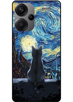 Чехол силиконовый бампер для xiaomi redmi note 13 pro plus 5g с рисунком кошечка звездная ночь ван гог