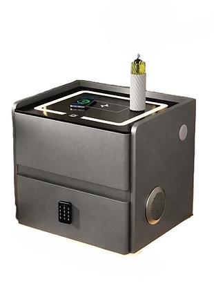 Смарт-тумба yjxf01 (50х40х47см) з екошкіри з led-підсвіткою, usb, датчик руху, бездротова зарядка, bluetooth-аудіо, сіра