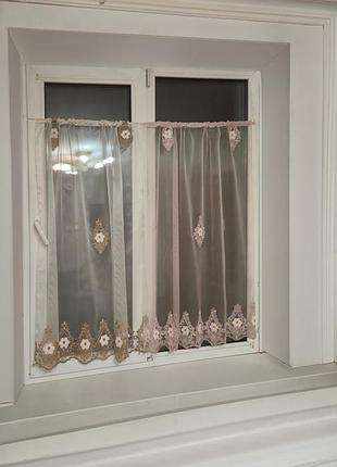 Комплект занавесок 180х110см на створку окон firanka damask 2шт розовый и коричневый (12_4ф)