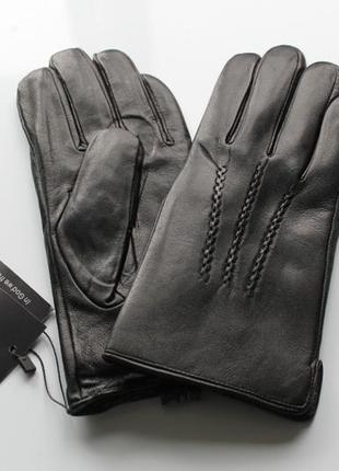 Мужские кожаные перчатки махра черные3 фото