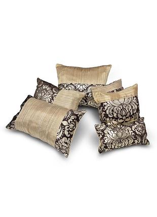 Комплект подушек damask 44х34см 1шт, 44х26см 1шт, 37х24см 1шт, 27х27см 1шт, 28х15см 1шт шоколадные с золотом (п_0867)