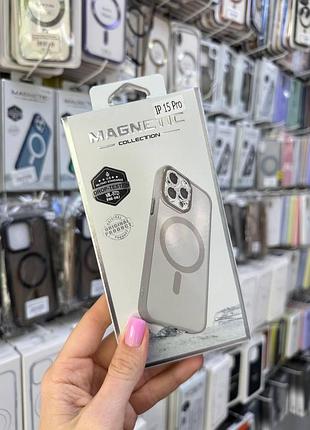 Чехол-накладка space magsafe iphone 15 pro,чехол прозрачный с магсейфом для телефона айфон 15 про (серый)