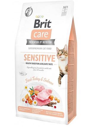 Корм сухий brit care cat grain free sensitive hdigestion delicate taste для дорослих котів з чутливим травленням з індичкою