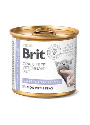 Корм влажный brit grain free veterinary diets gastrointestinal для кошек при проблемах с пищеварением с лососем и зеленым гором