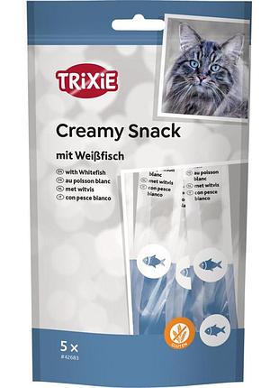 Ласощі trixie creamy snacks для котів з білою риби 5 шт х 14 г