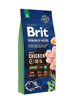 Корм сухой brit premium dog junior xl для щенков и молодых собак гигантских пород от 1 до 30 месяцев весом 45-90 кг из кур