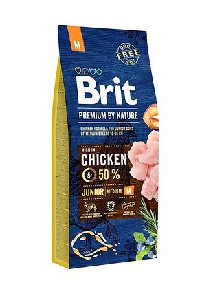 Корм сухой brit premium dog junior m для щенков и молодых собак средних пород от 1 до 12 месяцев весом 10-25 кг с курицей