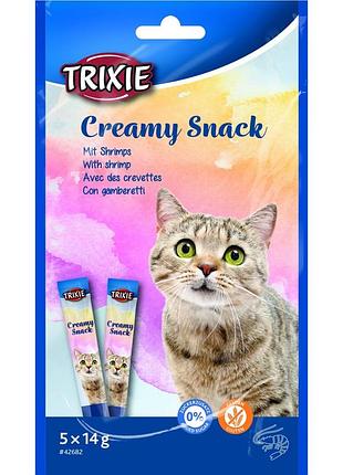 Лакомство trixie creamy snacks для котов с тунцом и креветками 5 шт х 14 г