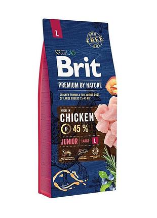 Корм сухой brit premium dog junior l для щенков и молодых собак крупных пород от 1 до 24 месяцев весом 25-45 кг с курицей