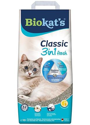 Наполнитель biokats для кошачьего туалета classic fresh 3in1 cotton blossom бентонитовый 10 кг