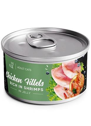 Корм влажный savory chicken fillets внутреннем in shrimp in jelly for adult cats филе курицы с креветками в желе для взрослых