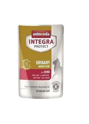 Корм ветеринарный влажный integra protect urinary struvit - pouch with beef для котов при мочек яичной болезни с говядиной