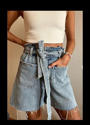 Джинсовые шорты с пояском zara