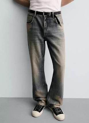 Джинси чоловічі flare fit з ефектом потертості zara розмір xl(42),  xxl(44)