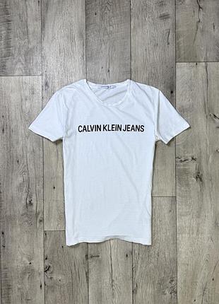 Calvin klein jeans футболка xl размер спортивная белая с принтом