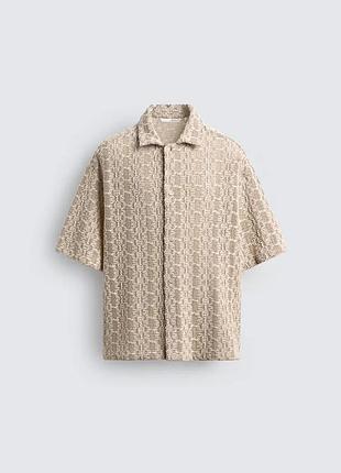 Сорочка чоловіча zara фактурна вʼязана гачком, розмір s, l, xl, бежева