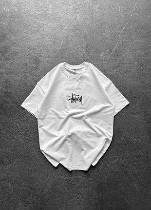 Футболка мужская / женская белая оверсайз осенняя весенняя летняя stussy