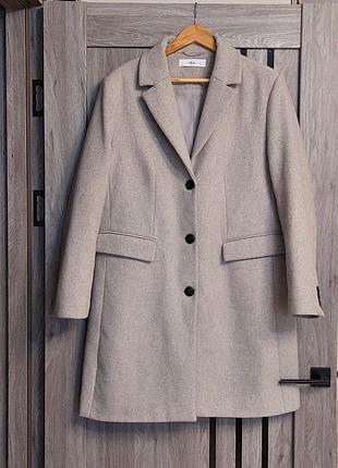 Пальто весеннее, шерстяное ellos l-xl, 48-50, пальто классическое серое шерстяное, прямого кроя, на подкладке, с карманами.