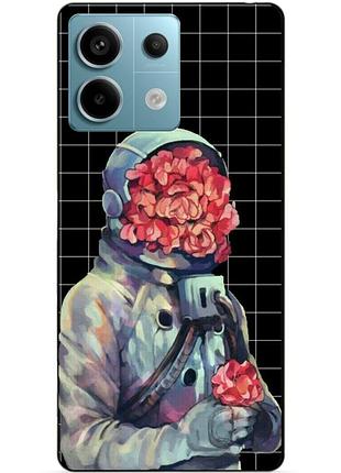 Чехол силиконовый бампер для xiaomi redmi note 13 pro 5g с рисунком скафандр цветы