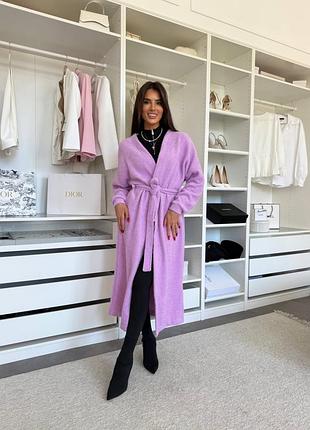 Довгий кардиган міді пухнастий кардиган альпака довгий кардиган фіолет фіолетовий кардиган альпака ліловий кардиган альпака