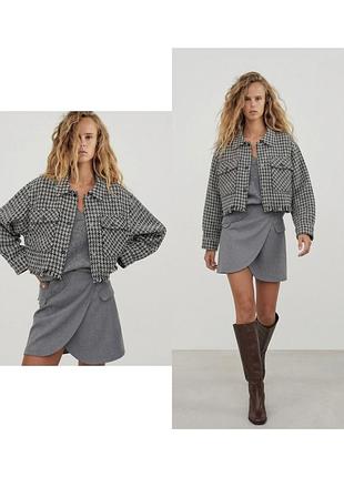 Твидовая куртка zara в густную лапку • пиджак зара