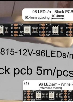 Адресная светодиодная лента ws2815 rgb 12v 96 led/м ip30, black pcb (черная подкладка), 5 метров