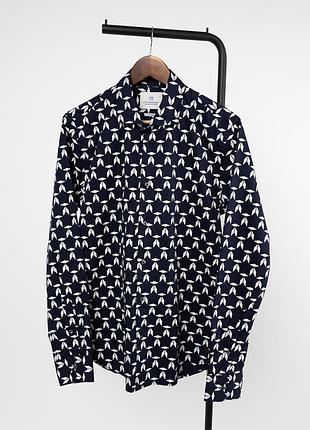 Оригінальна, чоловіча сорочка від scotch & soda у темно-синьому кольорі з геометричним принтом