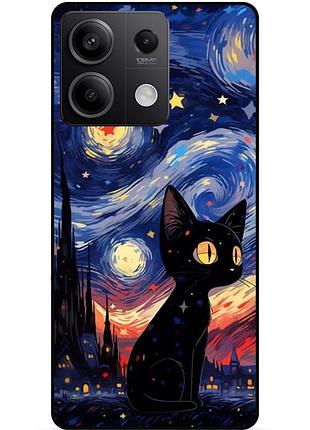 Силіконовий бампер чохол для xiaomi redmi note 13 5g з малюнком котик зіркова ніч ван гог