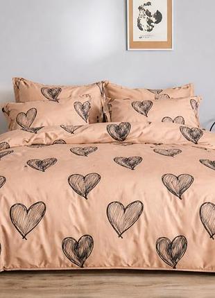 Комплект постельного белья «gold lux» бязь полуторный 150×220 см 2 наволочки 70×70 см в виде черных сердец персиковый