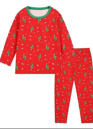 Червона новорічна піжама/дитяча піжама з новорічним принтом/натуральна дитяча піжама 3 роки
