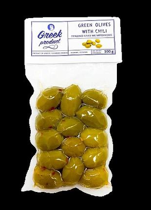 Оливки зеленые с косточкой greek product и перцем буково 100 г