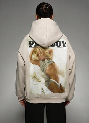 На флисе худи плейбой оверсайз теплое playboy 1984 kim evenon принт спина