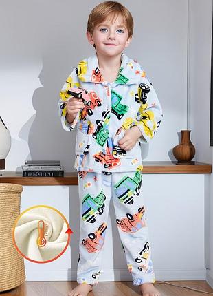 Тепла піжама для хлопчика з машинками 3-4 роки 100 см