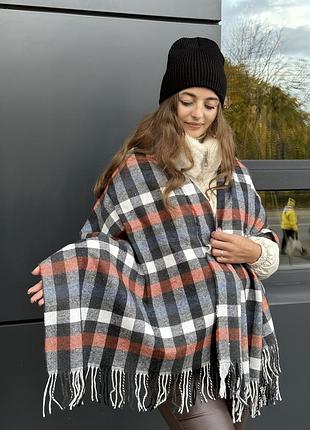 Шарф женский палантин теплый в маленькую клетку
