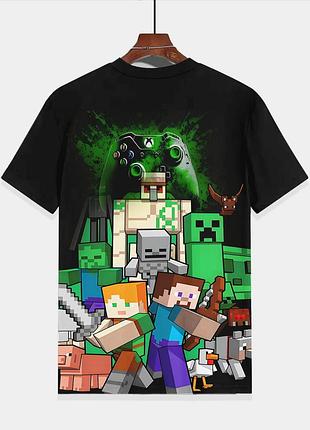 Футболка детская с принтом minecraft и геймпадом xbox — черная, 146-152 см