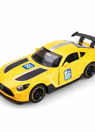 Металлическая машинка спортивная “racing 66” с открывающейся дверцей, инерционный привод, жёлтый